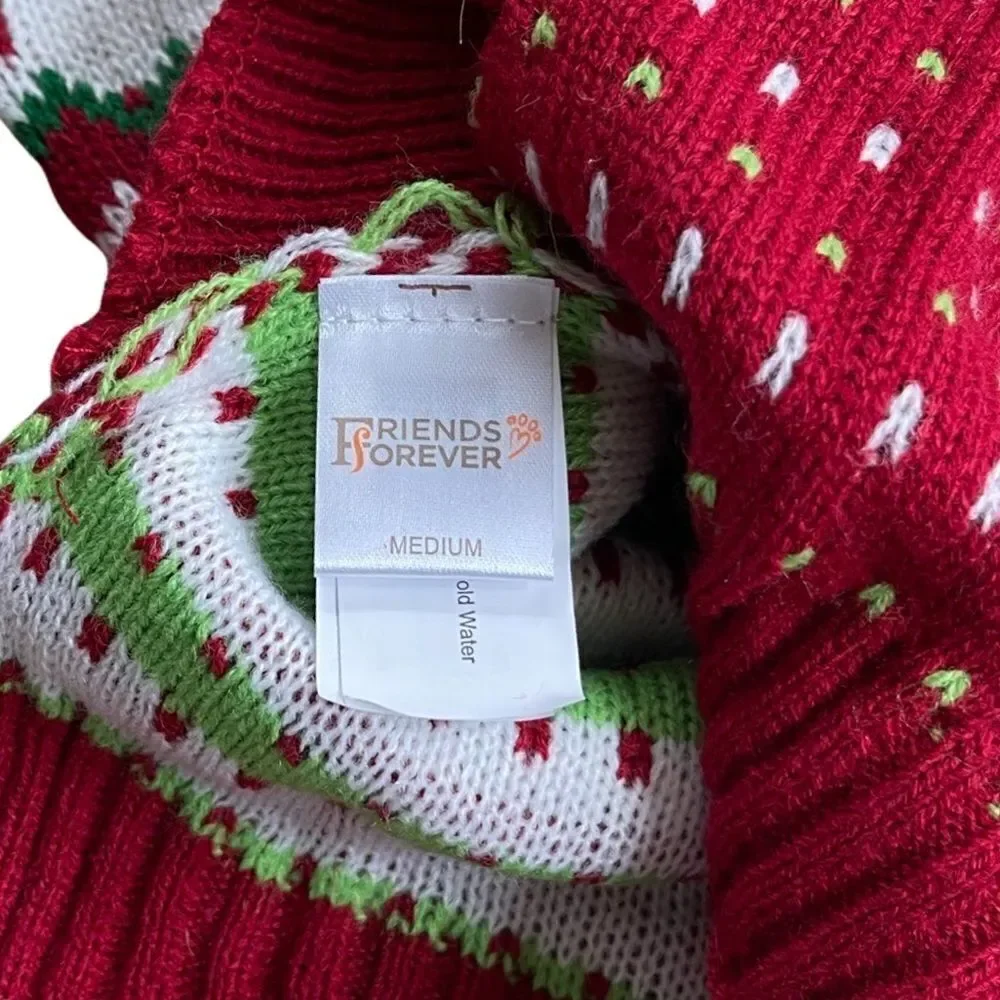 Friends Forever Knit Pet Holiday Red & White Ugly Sweater Medium NWT